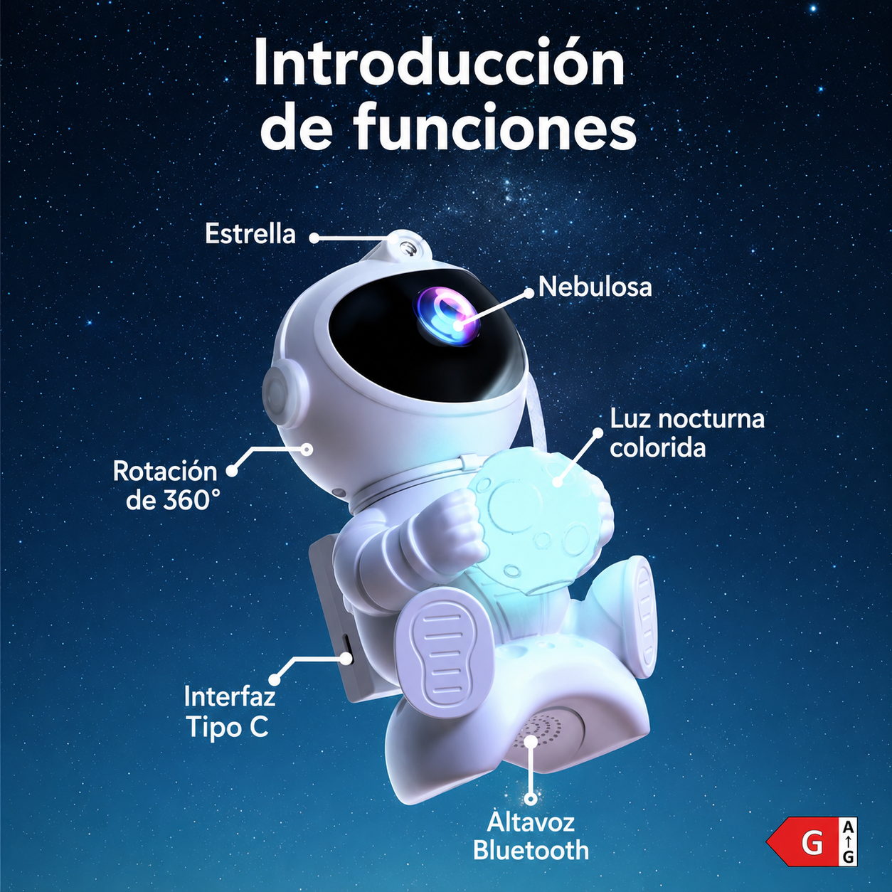 Proyector Astronauta Antiestrés LED